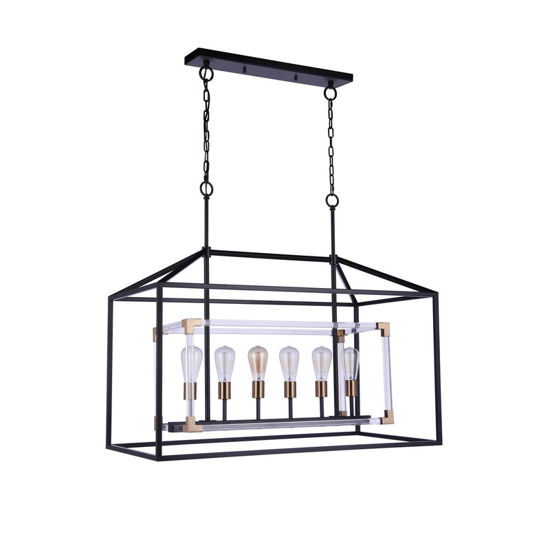 Craftmade - 58076-FBSB - Six Light Island Pendant - Aaron - Flat Black/Satin Brass