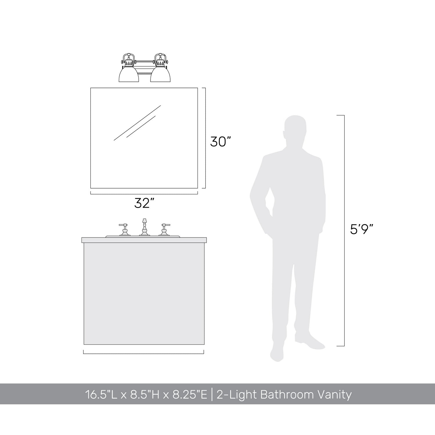 Golden - 3602-BA2 PW-NVY - Two Light Bath Vanity - Duncan - Pewter