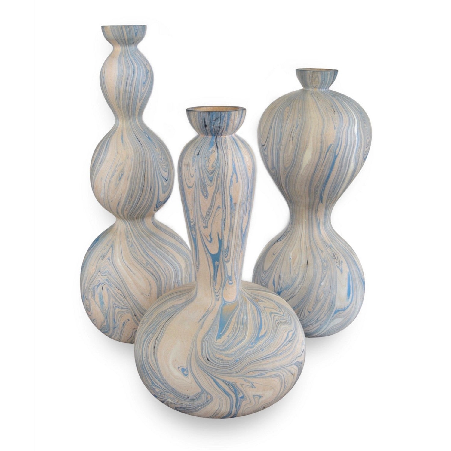 Currey and Company - 1200-0740 - Vase Set of 3 - Calm Sea Marbleized Vase Set of 3 - Blue/White