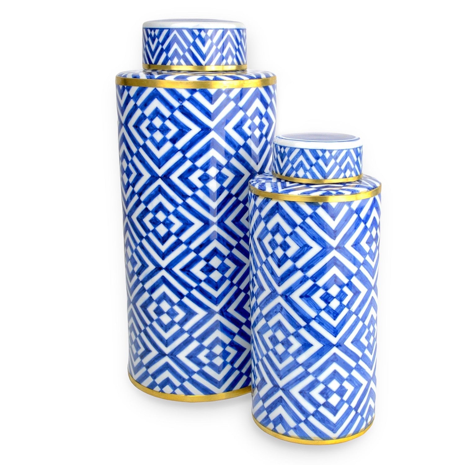 Currey and Company - 1200-0751 - Jar Set of 2 - Blue & White Optical Collection - Blue/White