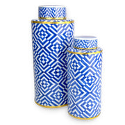 Currey and Company - 1200-0751 - Jar Set of 2 - Blue & White Optical Collection - Blue/White