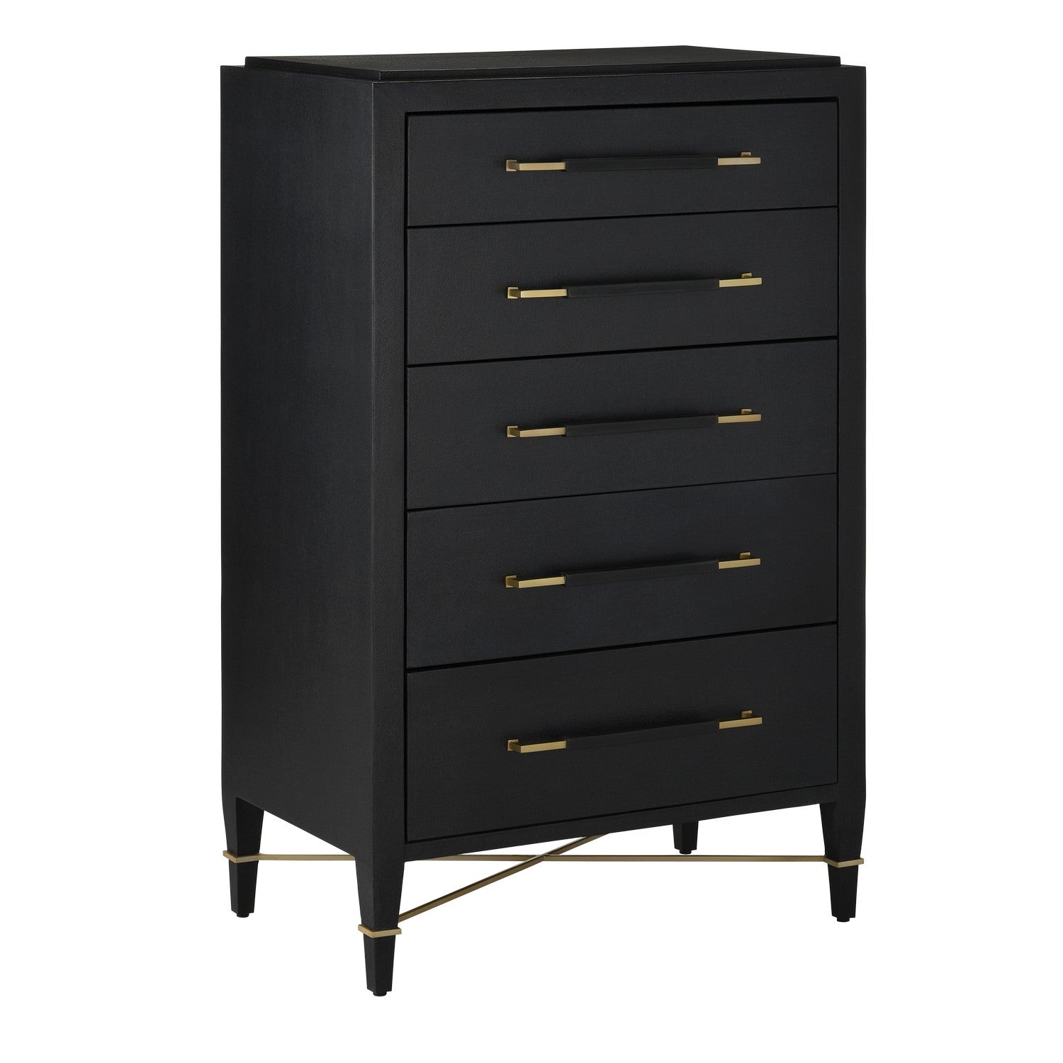 Currey and Company - 3000-0248 - Chest - Verona Collection - Black Lacquered Linen/Champagne