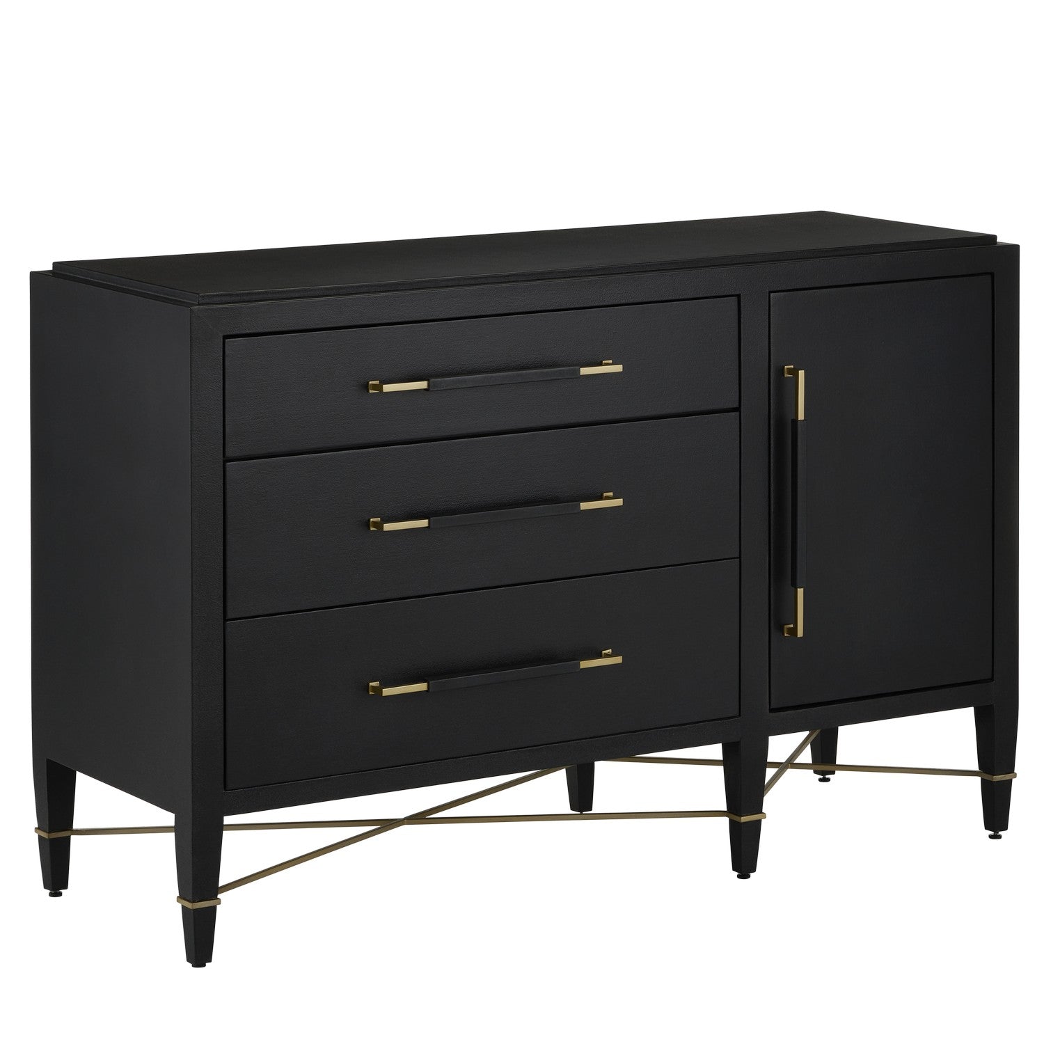 Currey and Company - 3000-0250 - Chest - Verona Collection - Black Lacquered Linen/Champagne