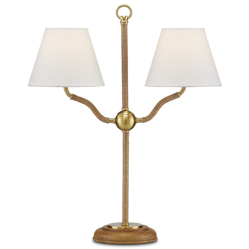 Currey and Company - 6000-0873 - Two Light Desk Lamp - Sirocco Collection - Natural/Antique Brass