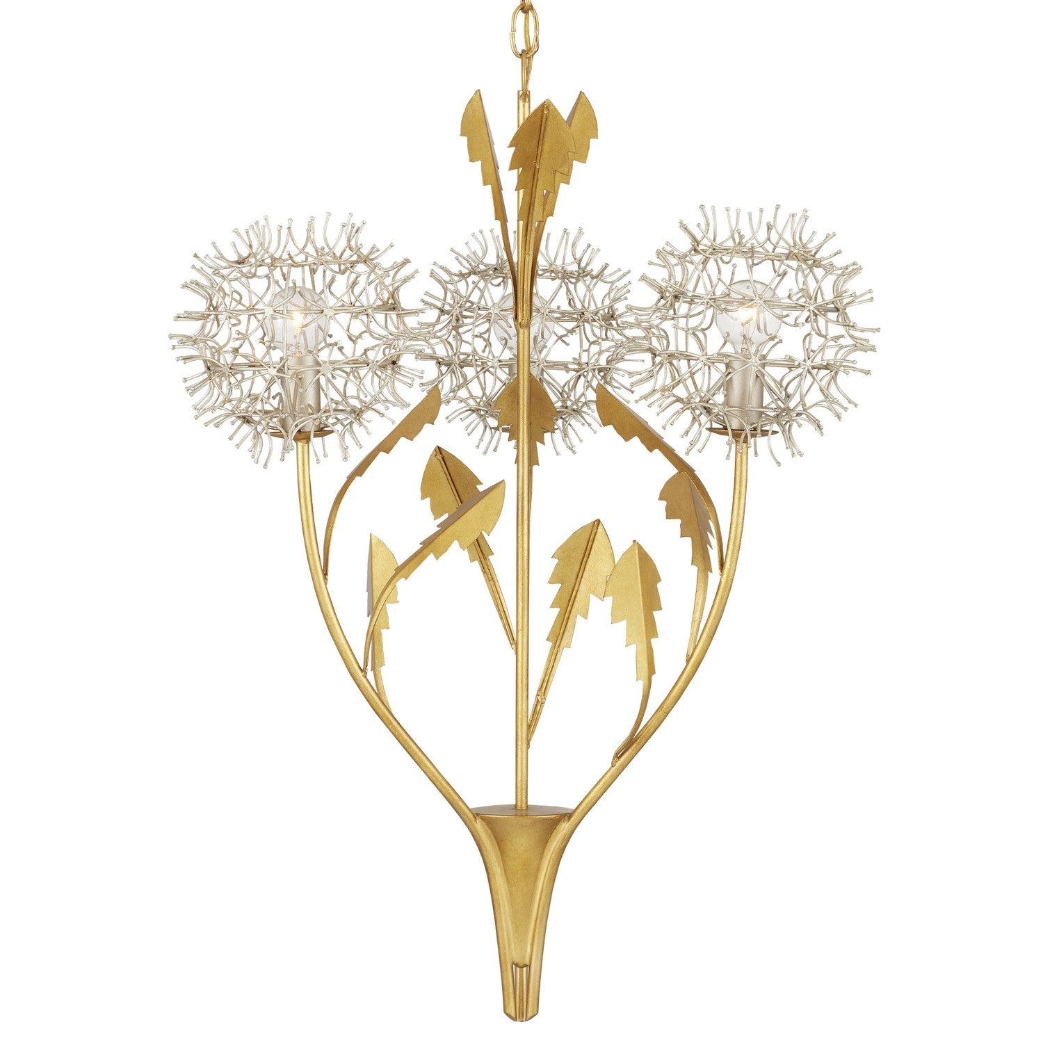 Currey and Company - 9000-1081 - Three Light Pendant - Dandelion Collection - Contemporary Silver Leaf/Silver/Contemporary Gold Leaf