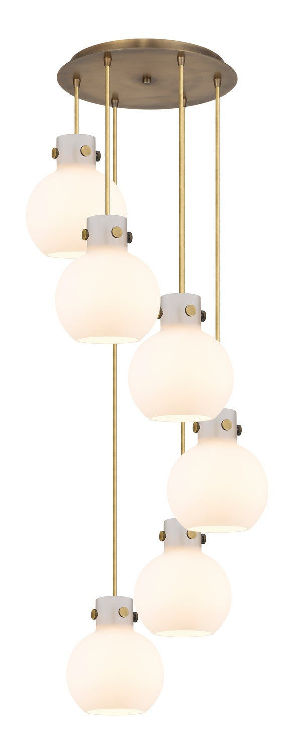 Innovations - 116-410-1PS-BB-G410-8WH - Six Light Pendant - Newton - Brushed Brass