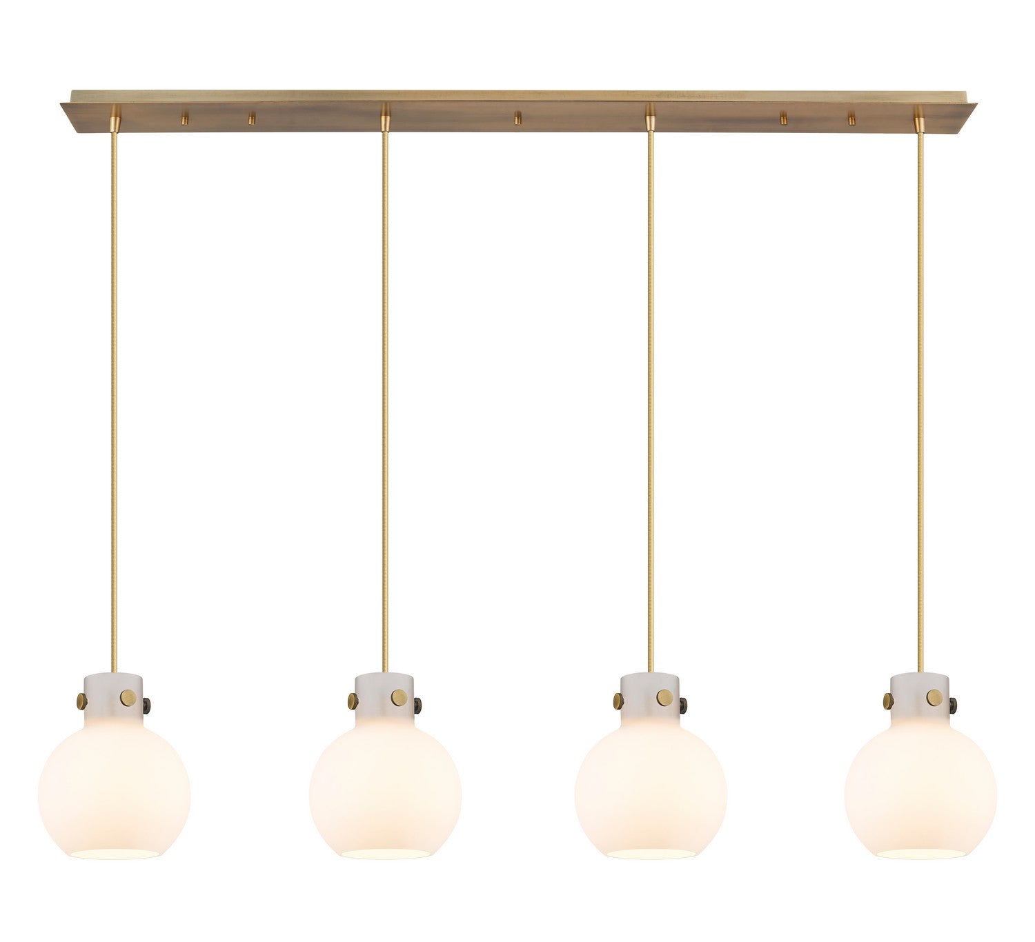 Innovations - 124-410-1PS-BB-G410-8WH - Four Light Linear Pendant - Newton - Brushed Brass
