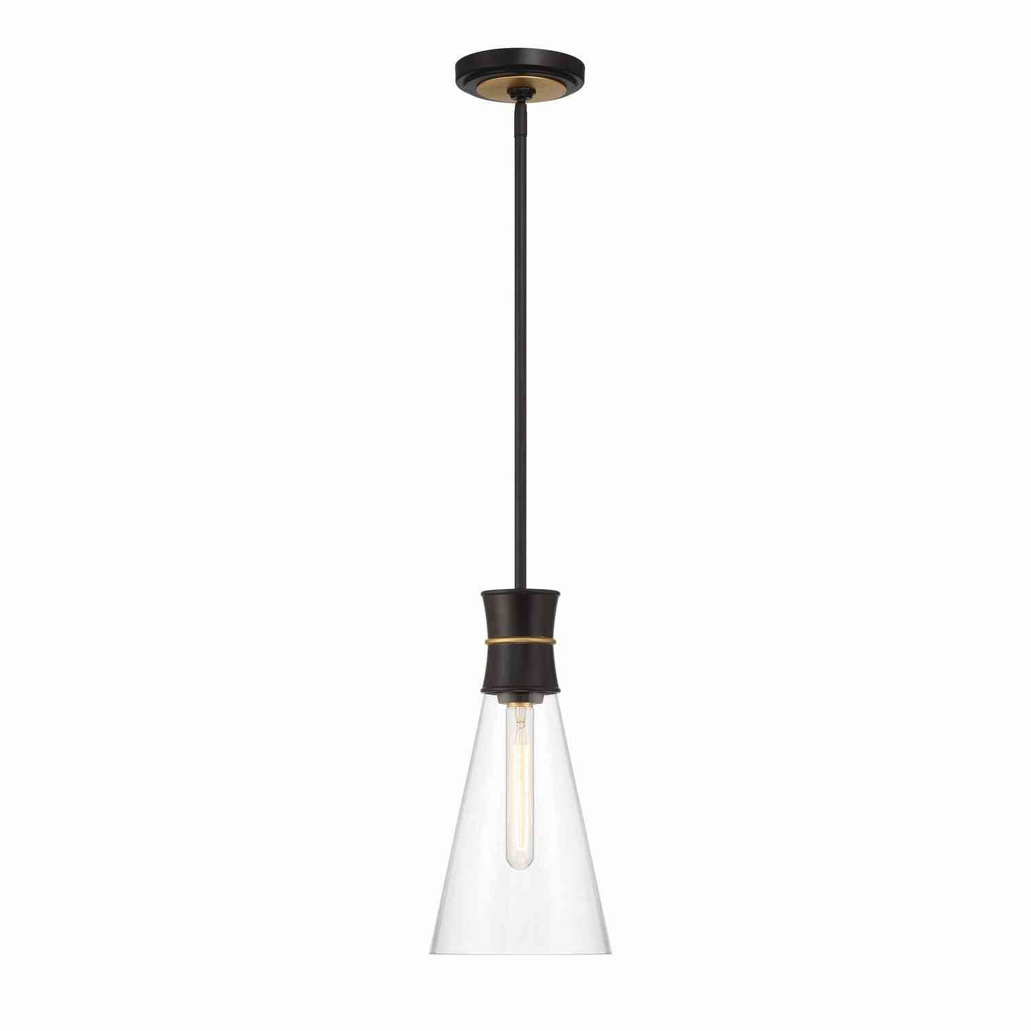 Crystorama - QUN-1500-MK-TG - One Light Mini Pendant - Quinn - Matte Black + Textured Gold