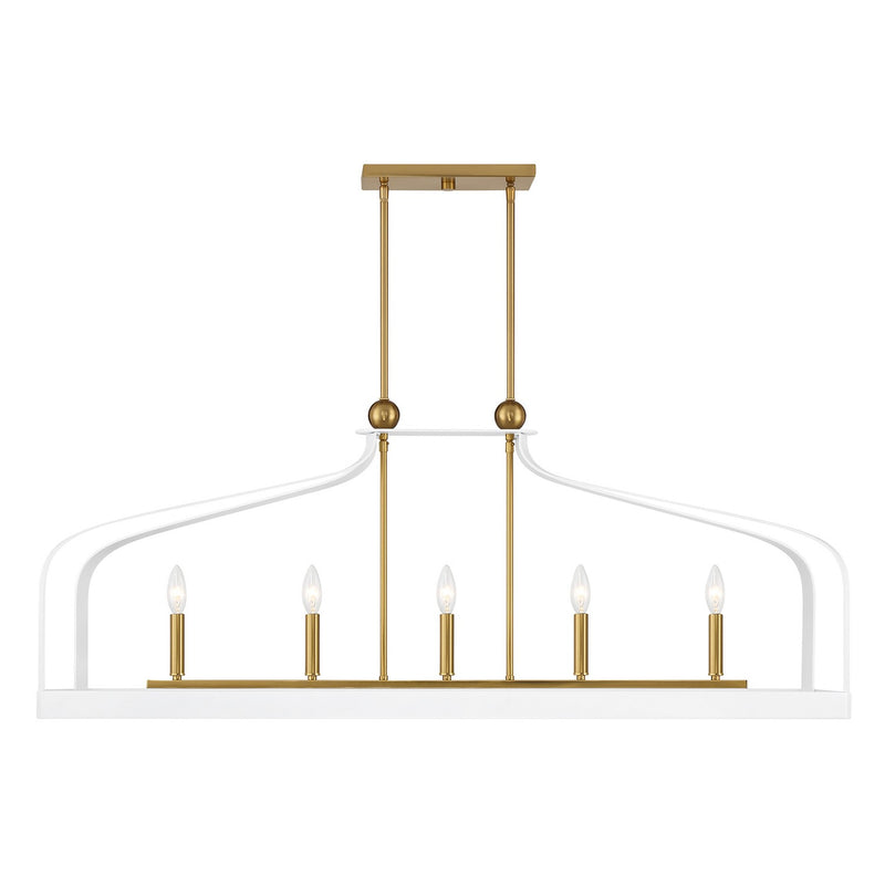 Savoy House - 1-7804-5-142 - Five Light Linear Chandelier - Sheffield - White with Warm Brass