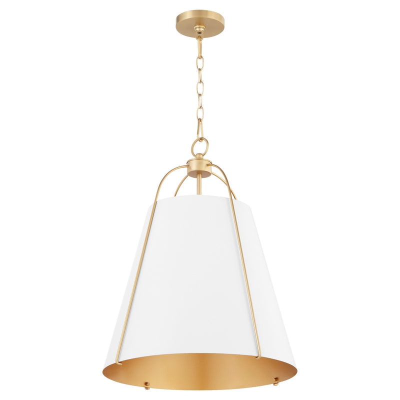 Quorum - 861-3-0880 - Three Light Pendant - Jamie - Studio White w/ Aged Brass