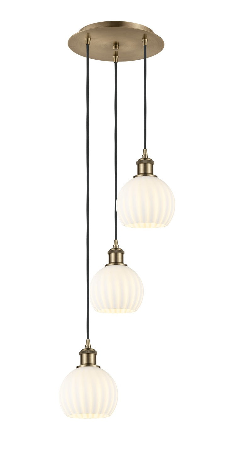 Innovations - 113B-3P-AB-G1217-6WV - Three Light Pendant - Ballston - Antique Brass