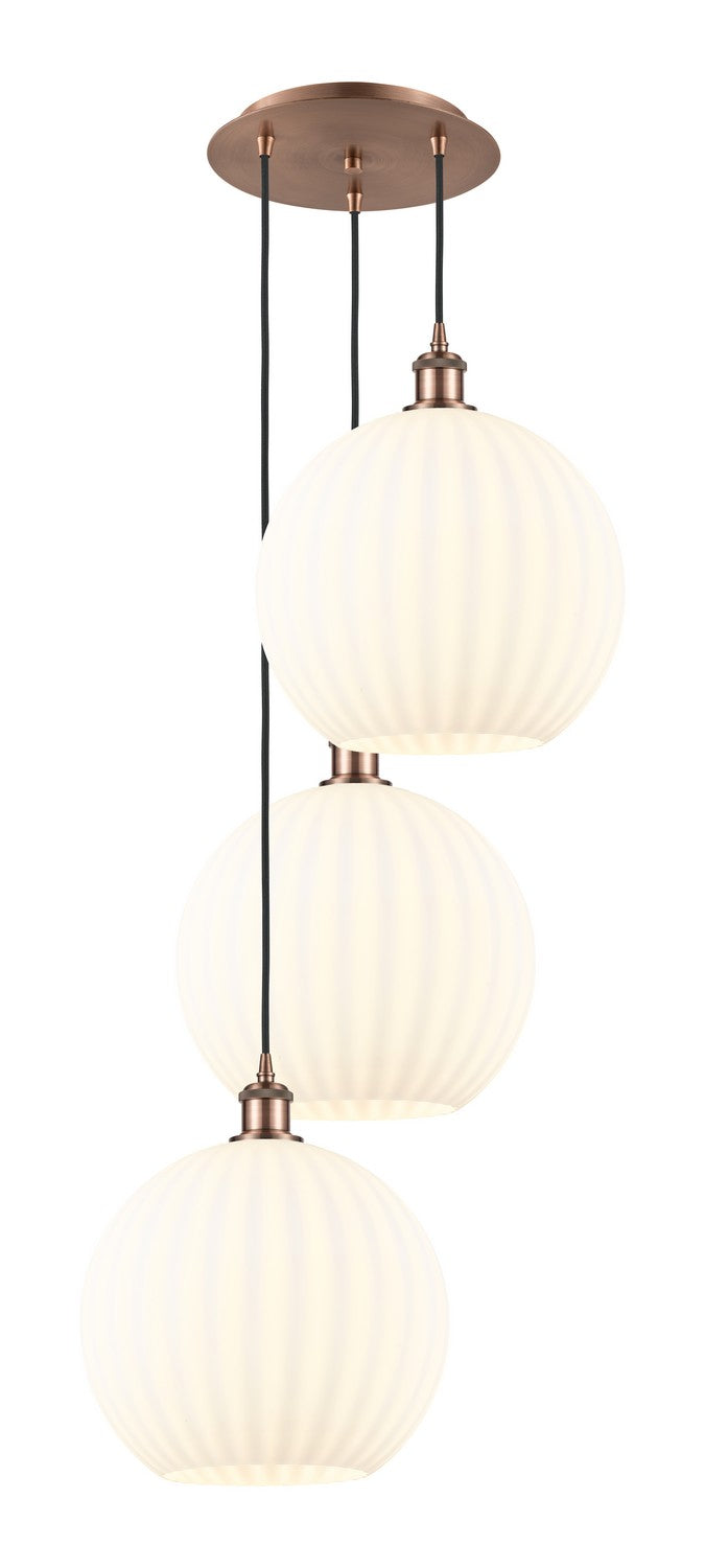 Innovations - 113B-3P-AC-G1217-12WV - Three Light Pendant - Ballston - Antique Copper