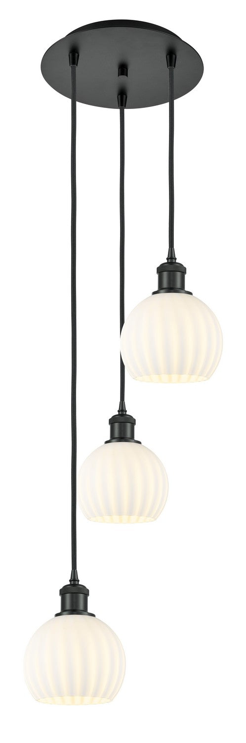 Innovations - 113B-3P-BK-G1217-6WV - Three Light Pendant - Ballston - Matte Black