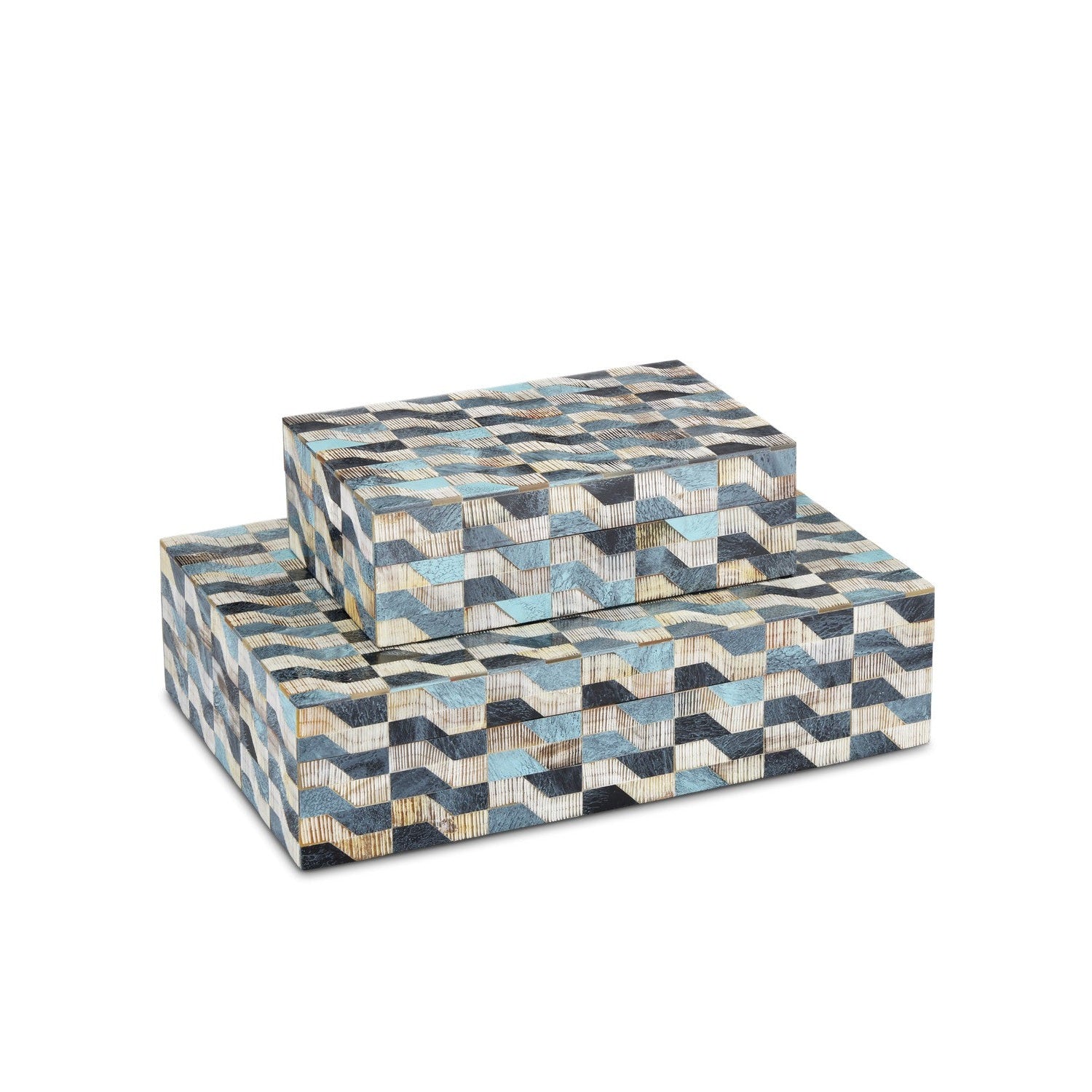 Currey and Company - 1200-0763 - Box Set of 2 - Ezra Collection - Blue/Natural/Linen