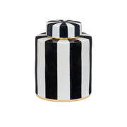 Currey and Company - 1200-0822 - Canister - Rayures Collection - Ivory/Black/Antique Brass