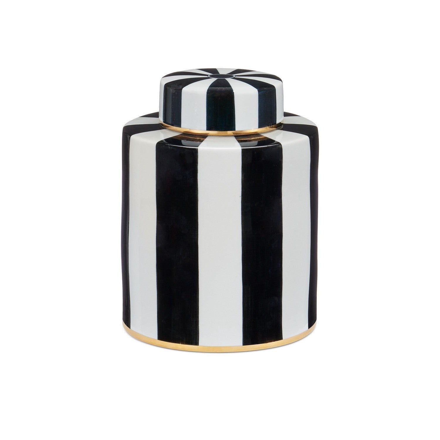 Currey and Company - 1200-0822 - Canister - Rayures Collection - Ivory/Black/Antique Brass