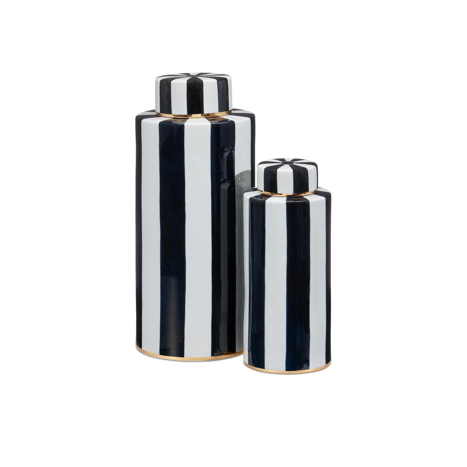 Currey and Company - 1200-0823 - Canister Set of 2 - Rayures Collection - Ivory/Black/Antique Brass