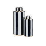 Currey and Company - 1200-0823 - Canister Set of 2 - Rayures Collection - Ivory/Black/Antique Brass