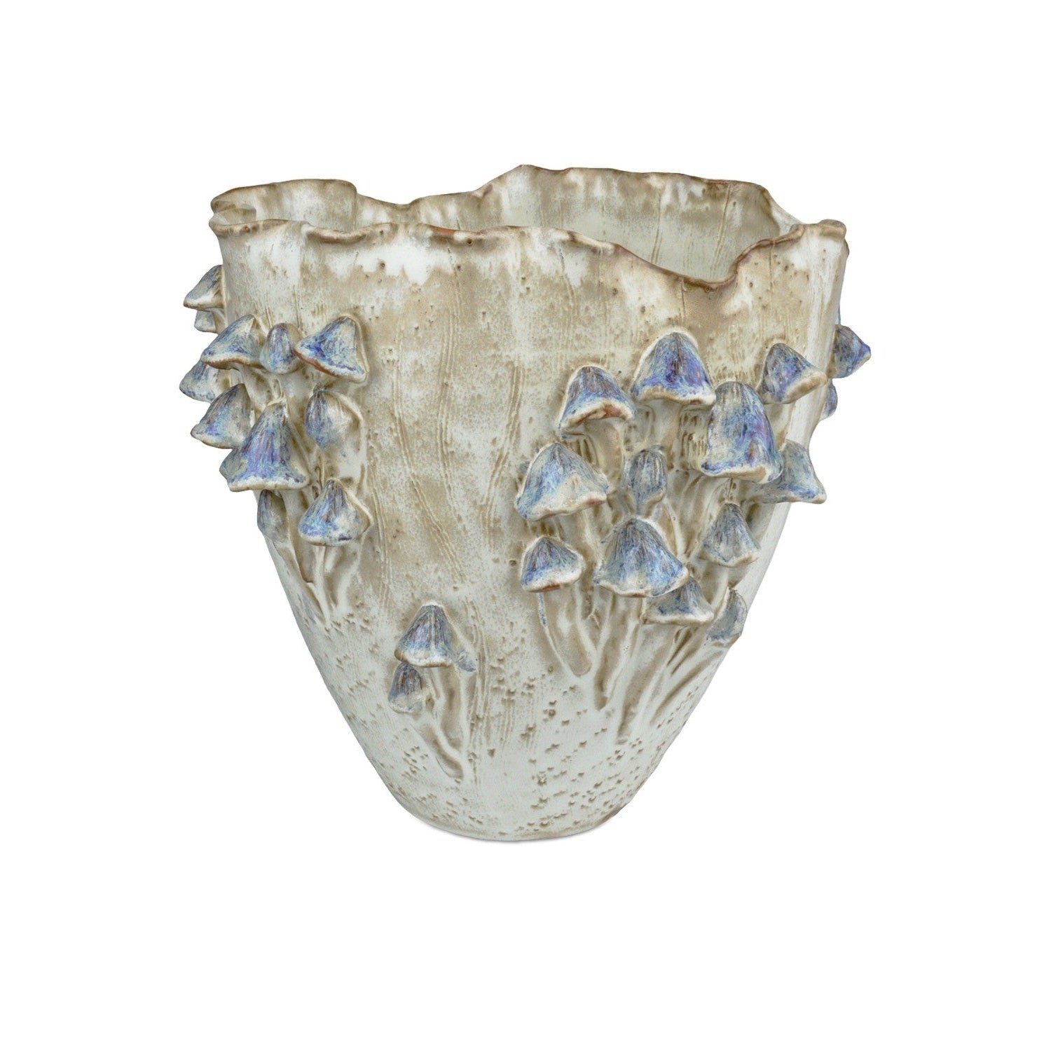 Currey and Company - 1200-0827 - Vase - Black Forest Mushrooms Collection - Cream/Reactive Blue