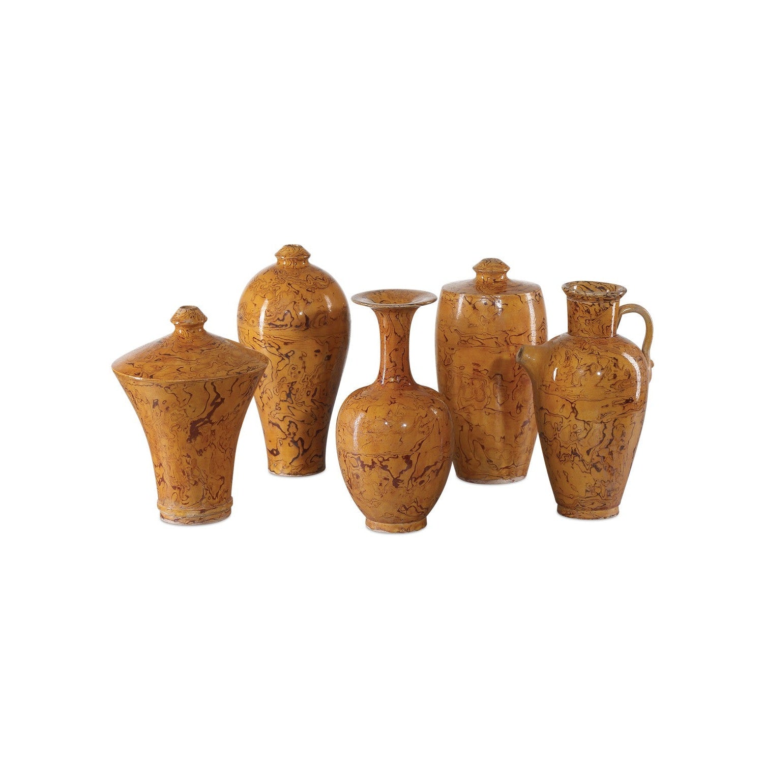 Currey and Company - 1200-0875 - Vase Set of 5 - Romulus Vase Set of 5 - Yellow/Brown