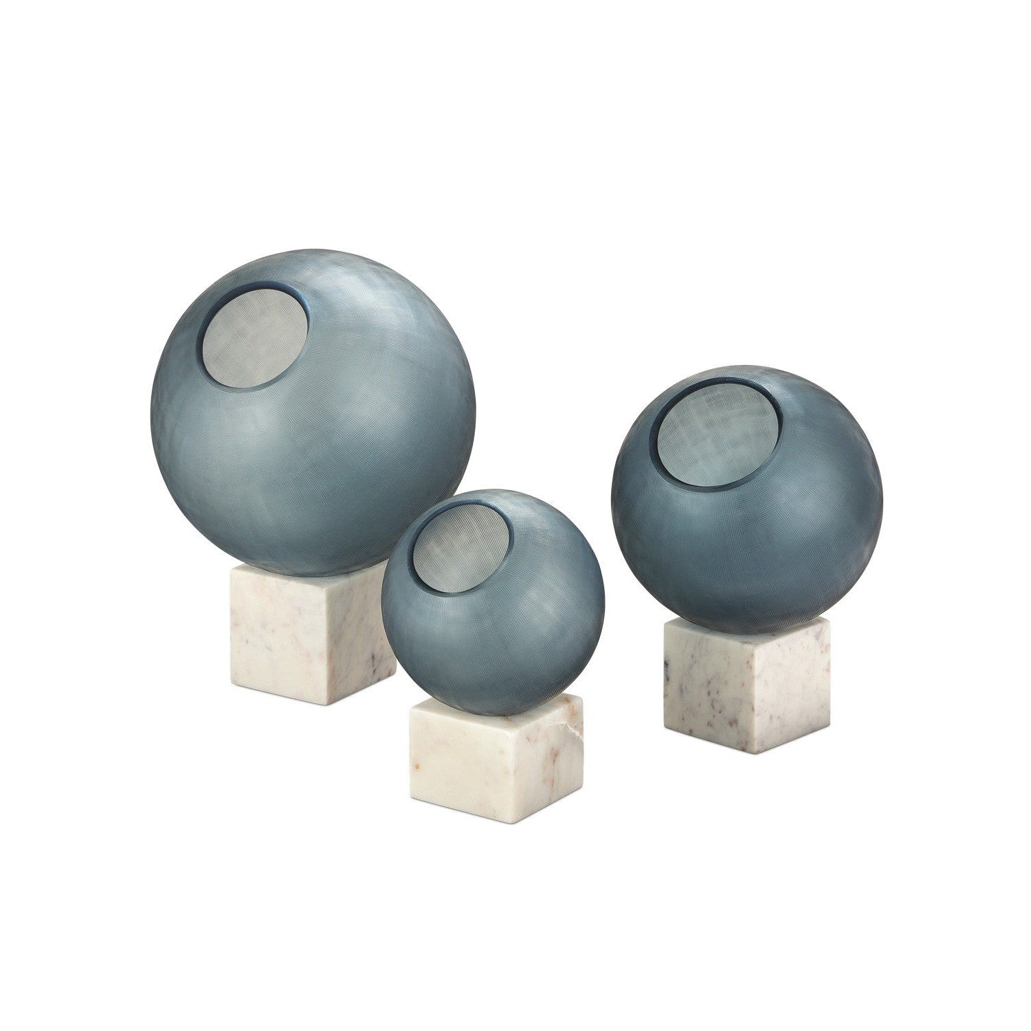 Currey and Company - 1200-0900 - Orb Set of 3 - Fresno Collection - Indigo Blue/Natural