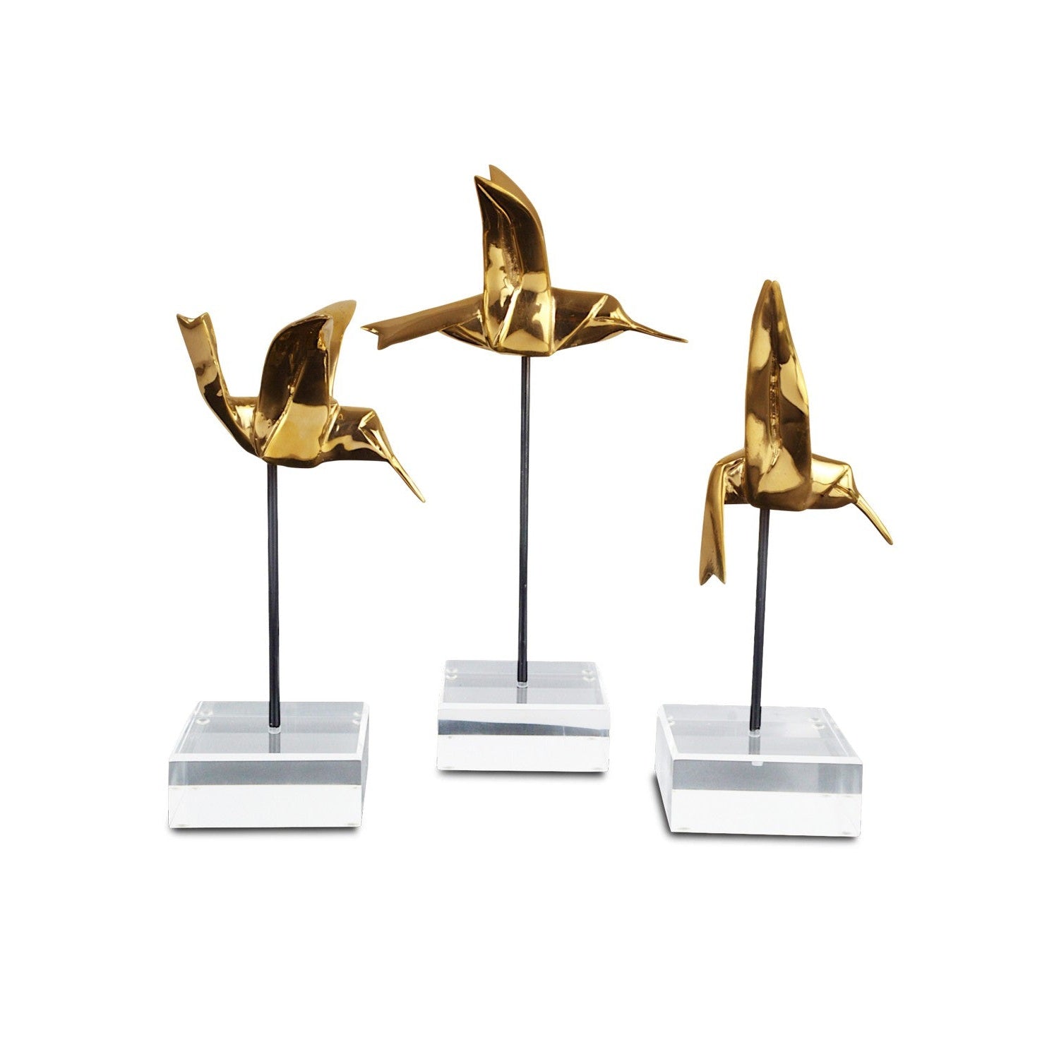 Currey and Company - 1200-0903 - Hummingbirds Set of 3 - Gold Hummingbirds Set of 3 - Gold/Black/Clear