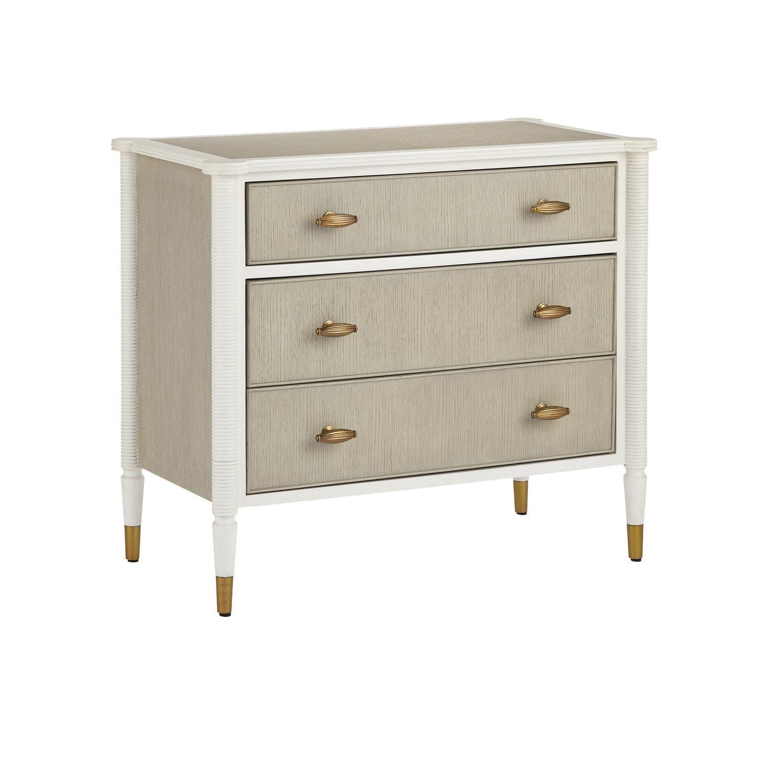 Currey and Company - 3000-0264 - Chest - Aster Collection - Off-White/Fog/Polished Brass