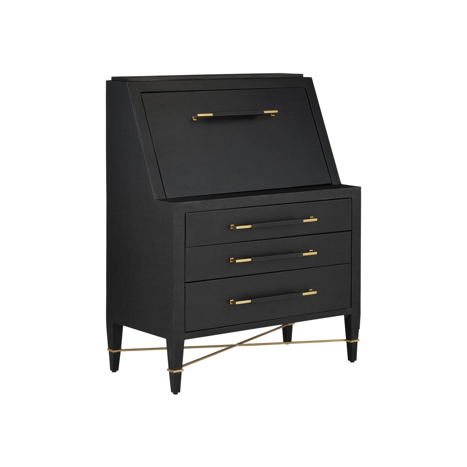Currey and Company - 3000-0268 - Secretary Desk - Verona Collection - Lacquered Black Linen/Champagne/Black