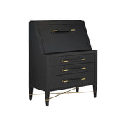 Currey and Company - 3000-0268 - Secretary Desk - Verona Collection - Lacquered Black Linen/Champagne/Black