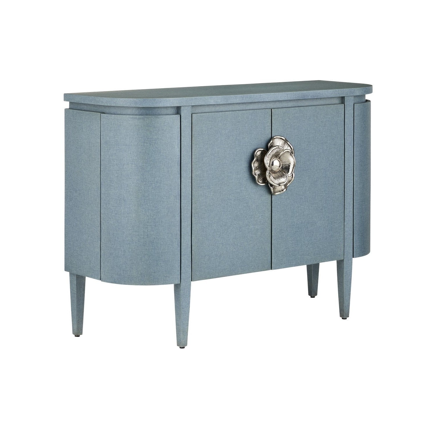 Currey and Company - 3000-0280 - Cabinet - Briallen Collection - Lacquered Blue Linen/Natural Oak/Polished Nickel