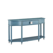 Currey and Company - 3000-0283 - Console Table - Maya Collection - Lacquered Blue Linen/Washed Mahogany/Polished Stainless Steel