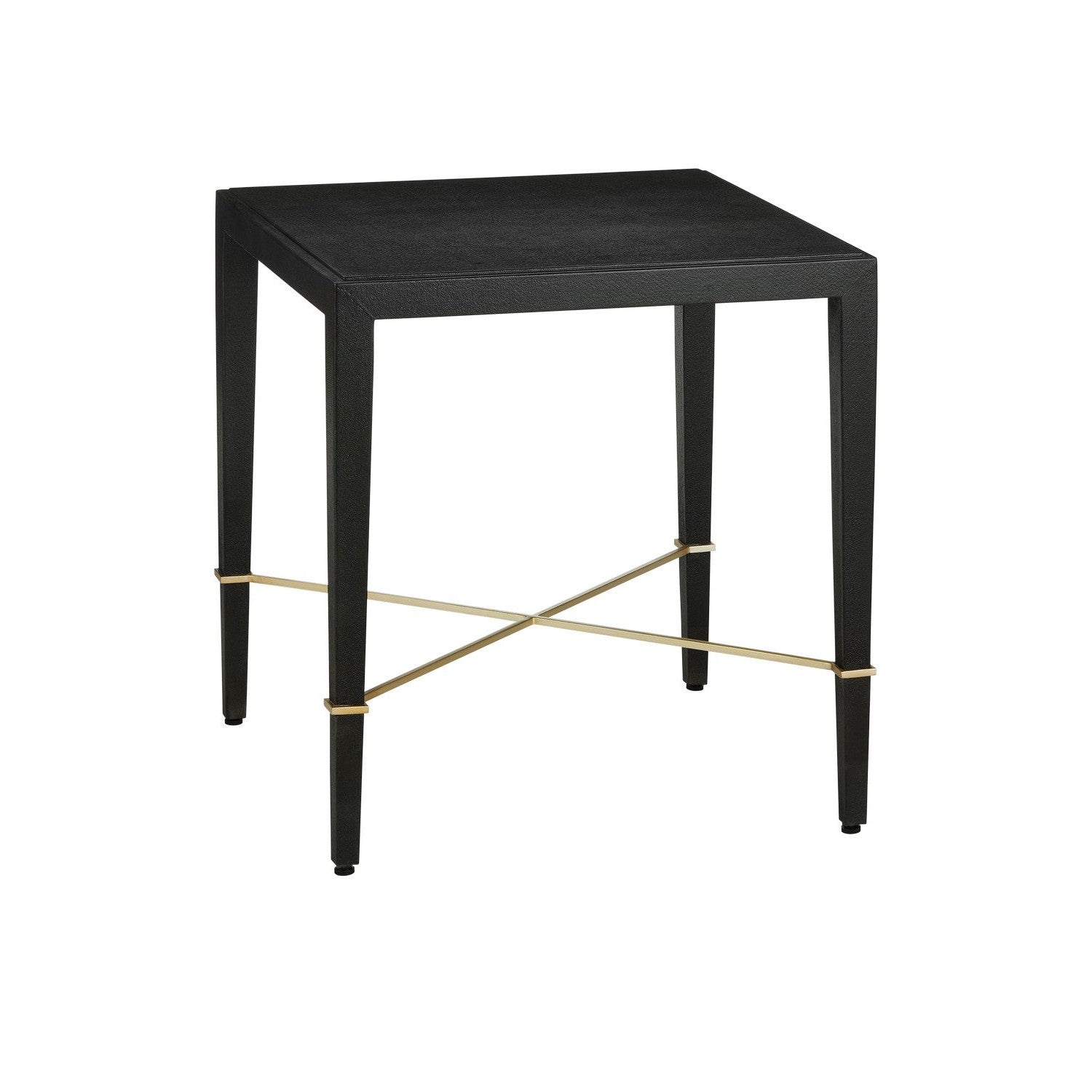 Currey and Company - 3000-0296 - End Table - Verona Collection - Black Lacquered Linen/Champagne