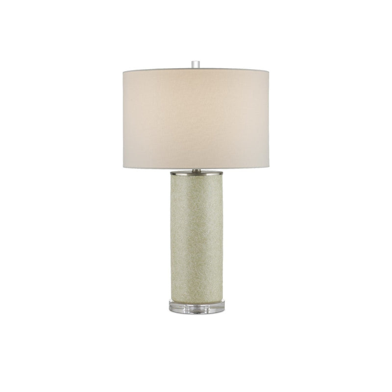 Currey and Company - 6000-0938 - One Light Table Lamp - Verdure Collection - Green/Off-White/Clear/Satin Nickel