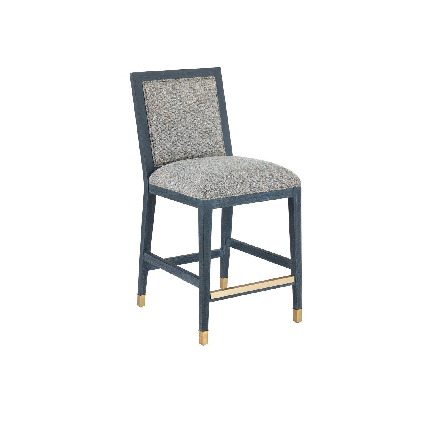 Currey and Company - 7000-0902 - Counter Stool - Santos Collection - Vintage Navy/Performance Barrett Dusk/Satin Brass
