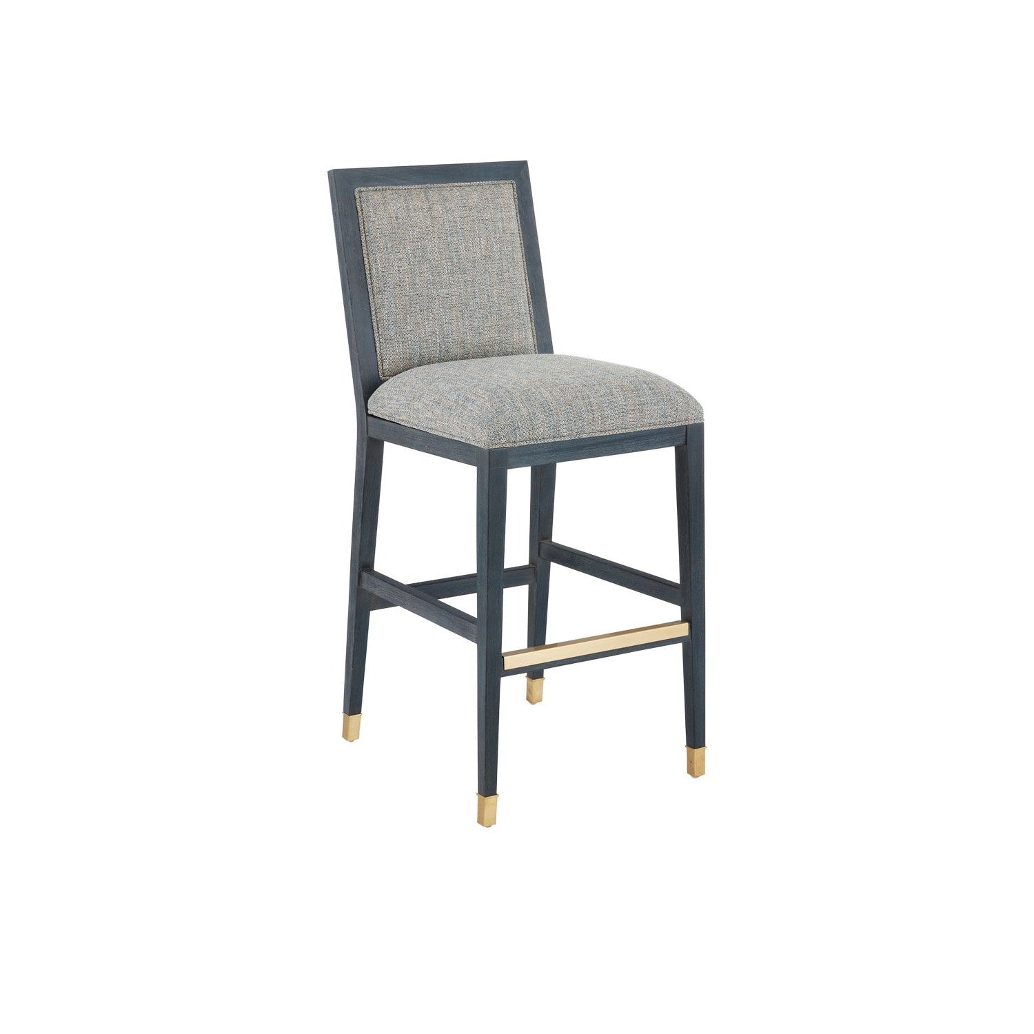 Currey and Company - 7000-0922 - Bar Stool - Santos Collection - Vintage Navy/Performance Barrett Dusk/Satin Brass