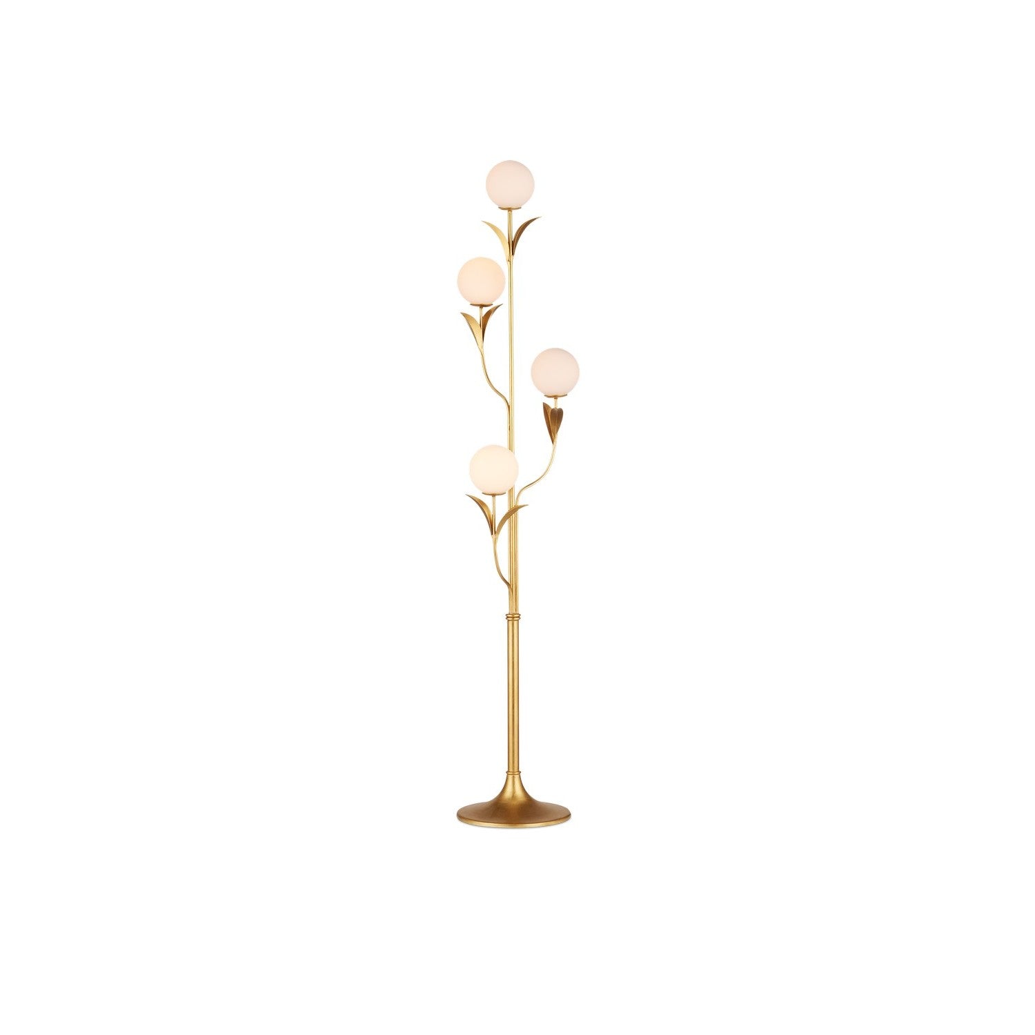 Currey and Company - 8000-0152 - Four Light Floor Lamp - Rossville Collection - Contemporary Gold Leaf/Frosted White