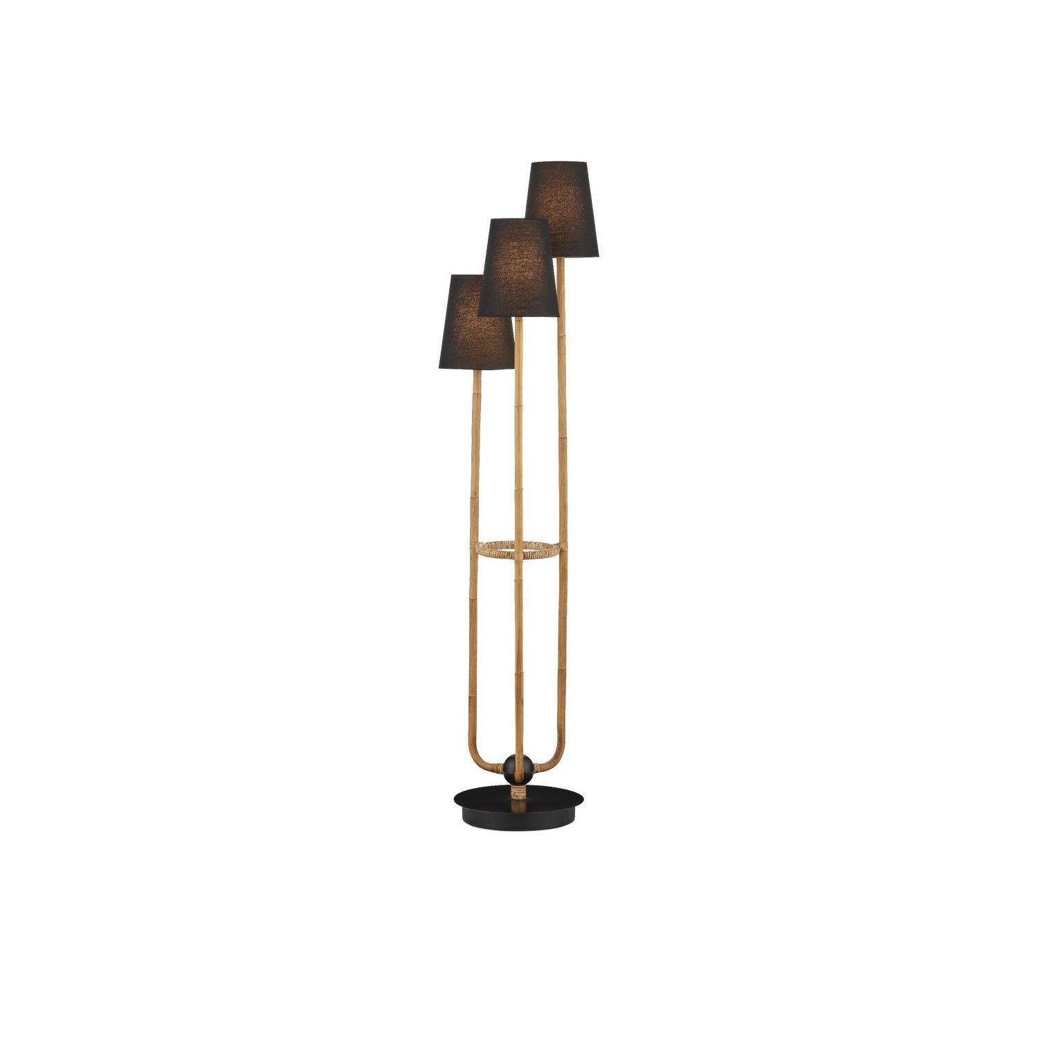 Currey and Company - 8000-0159 - Three Light Floor Lamp - Triptych Floor Lamp - Natural Rattan/Satin Black