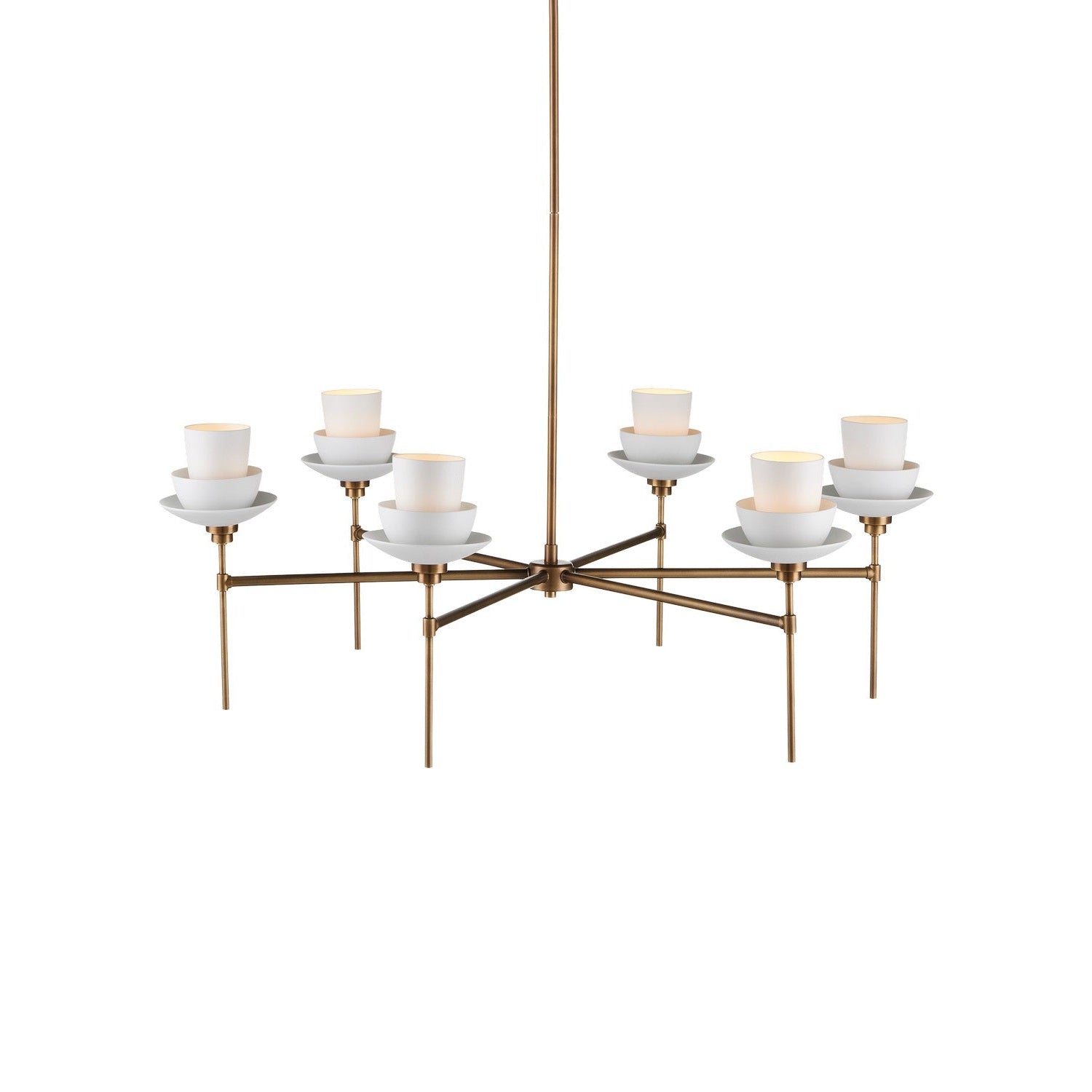 Currey and Company - 9000-1092 - Six Light Chandelier - Etiquette Collection - Antique Brass/White