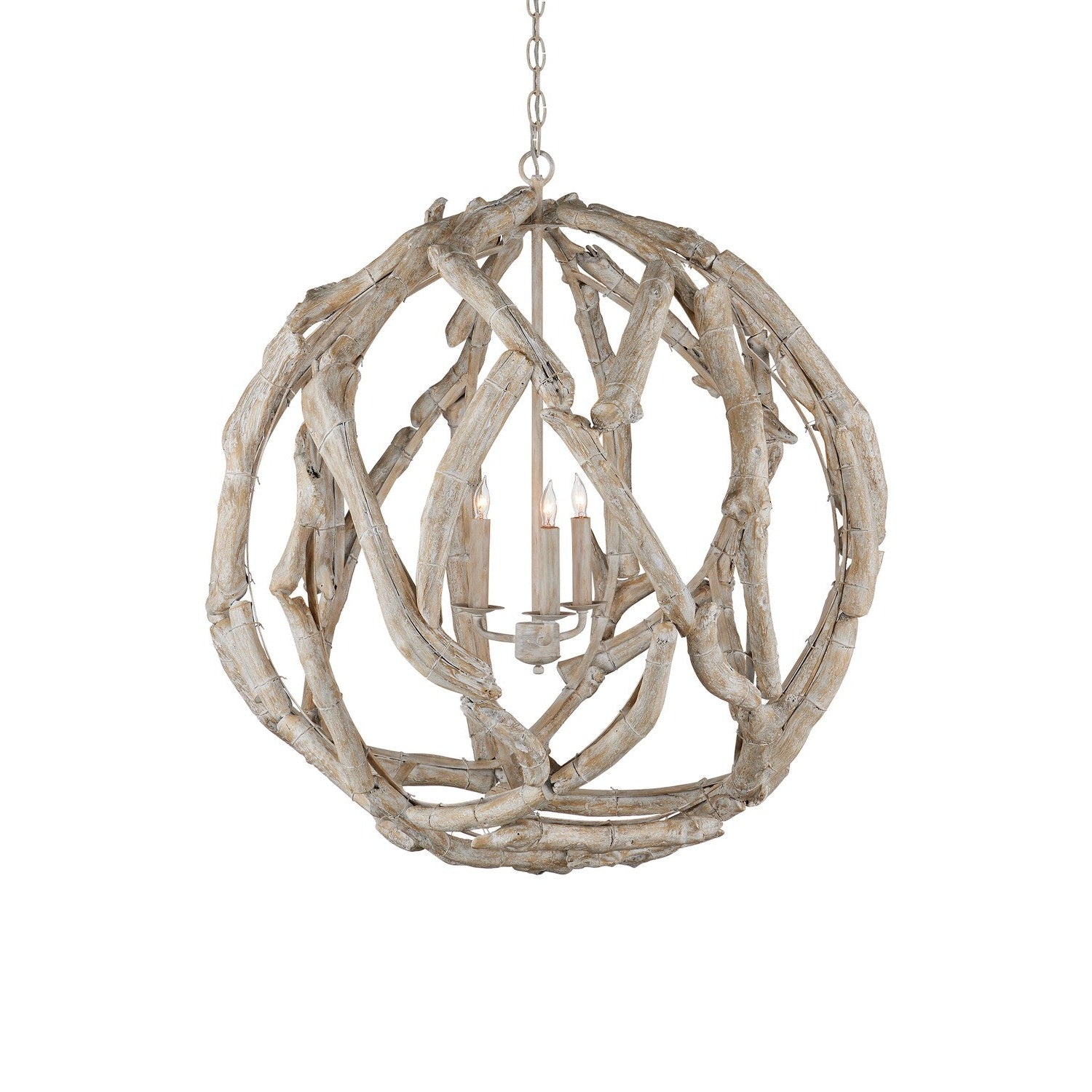 Currey and Company - 9000-1133 - Three Light Chandelier - Driftwood Collection - Whitewashed Driftwood