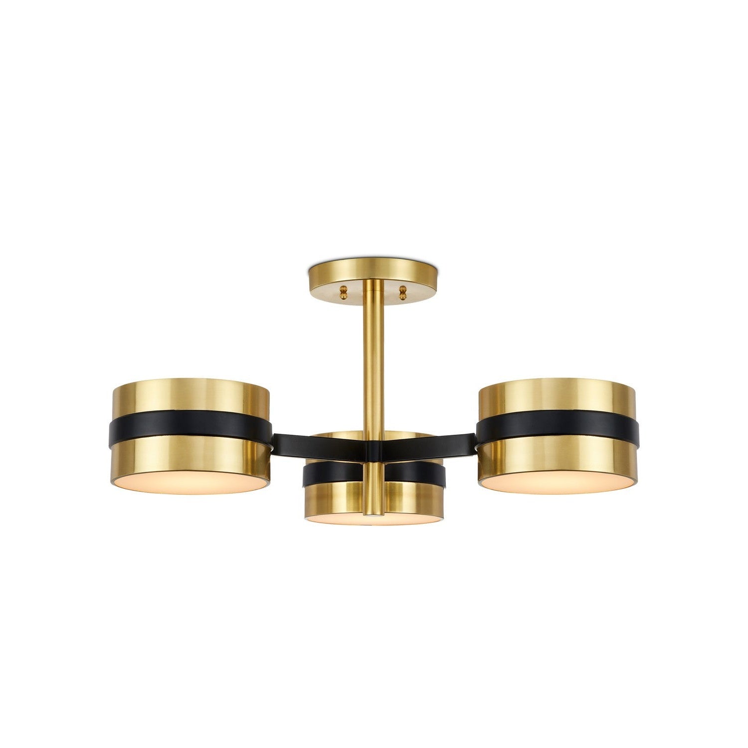 Currey and Company - 9000-1171 - Three Light Semi-Flush Mount - Heybrook Semi-Flush Mount - Polished Brass/Black/White