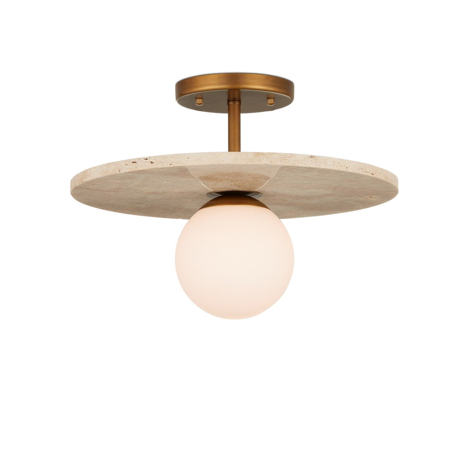 Currey and Company - 9000-1195 - One Light Semi-Flush Mount - Apricity Collection - Beige/Antique Brass/Frosted White