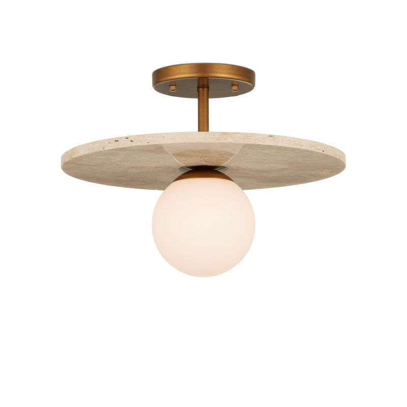 Currey and Company - 9000-1195 - One Light Semi-Flush Mount - Apricity Collection - Beige/Antique Brass/Frosted White