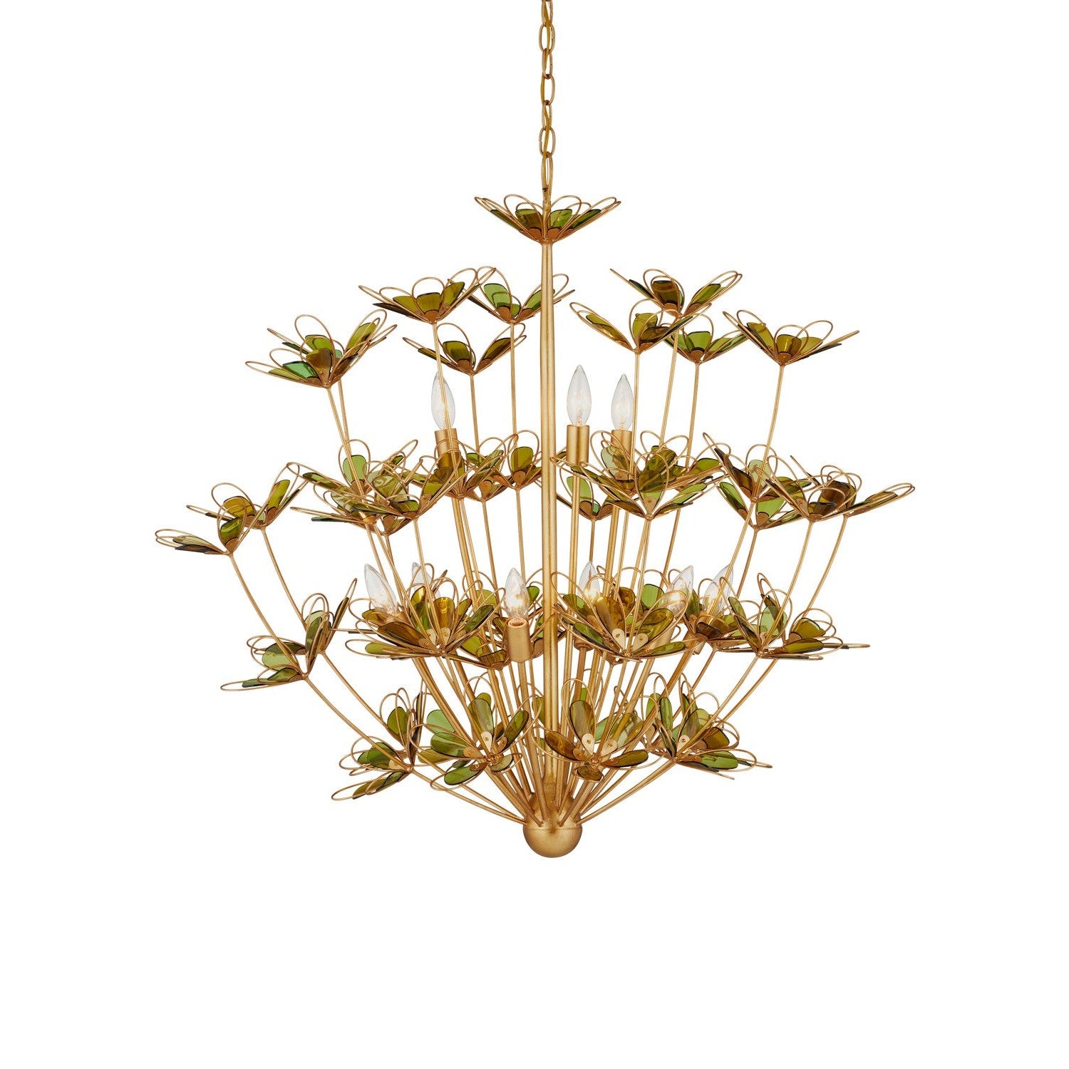 Currey and Company - 9000-1199 - Nine Light Chandelier - Midsummer Collection - Contemporary Gold Leaf/Contemporary Gold/Green