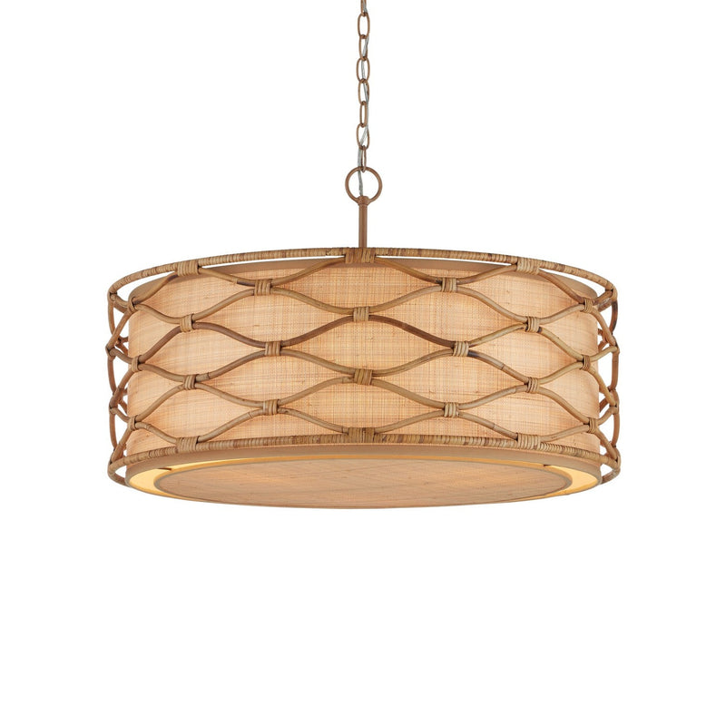 Currey and Company - 9000-1209 - Three Light Pendant - Partita Pendant - Saddle Tan/Natural