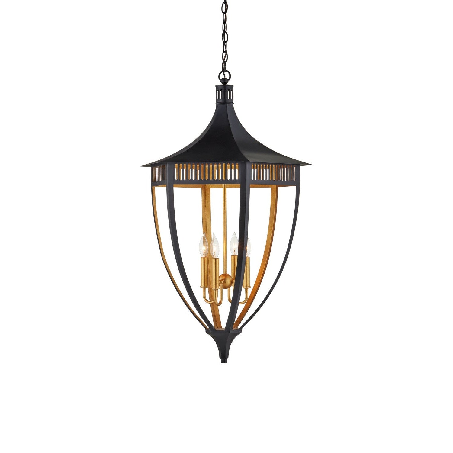 Currey and Company - 9000-1217 - Four Light Lantern - Wycombe Lantern - Satin Black/Contemporary Gold Leaf