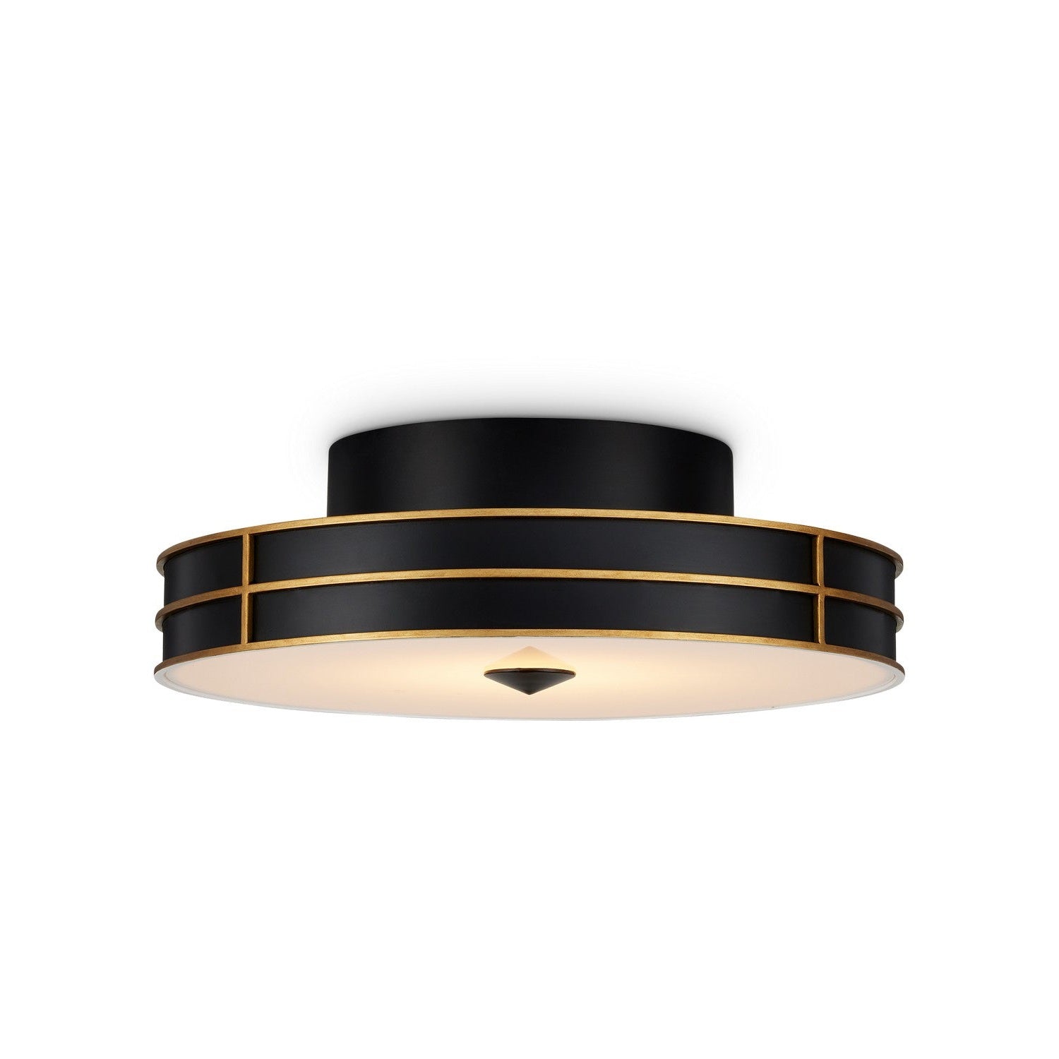Currey and Company - 9999-0071 - One Light Flush Mount - Fielding Collection - Satin Black/Contemporary Gold/Sugar White/White