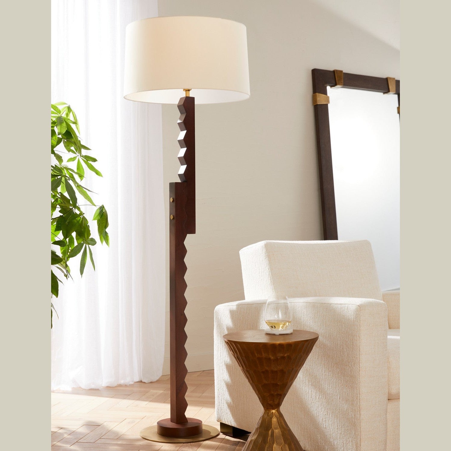 Arteriors - PFI12-769 - One Light Floor Lamp - Elvis - Dark Walnut/Antique Brass/Antique Brass/Ivory/White