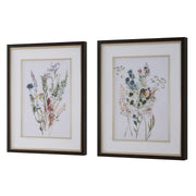 Uttermost - 32341 - Framed Prints, S/2 - Delicate Flowers - Dark Wood Grain