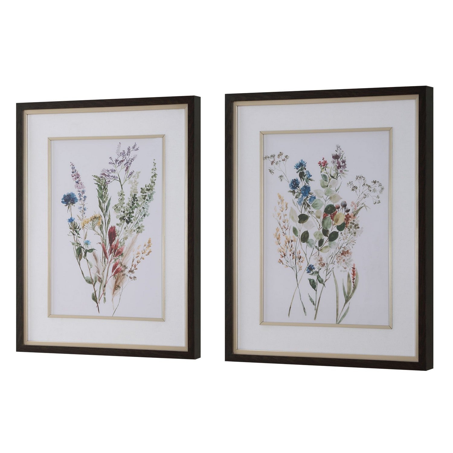 Uttermost - 32341 - Framed Prints, S/2 - Delicate Flowers - Dark Wood Grain