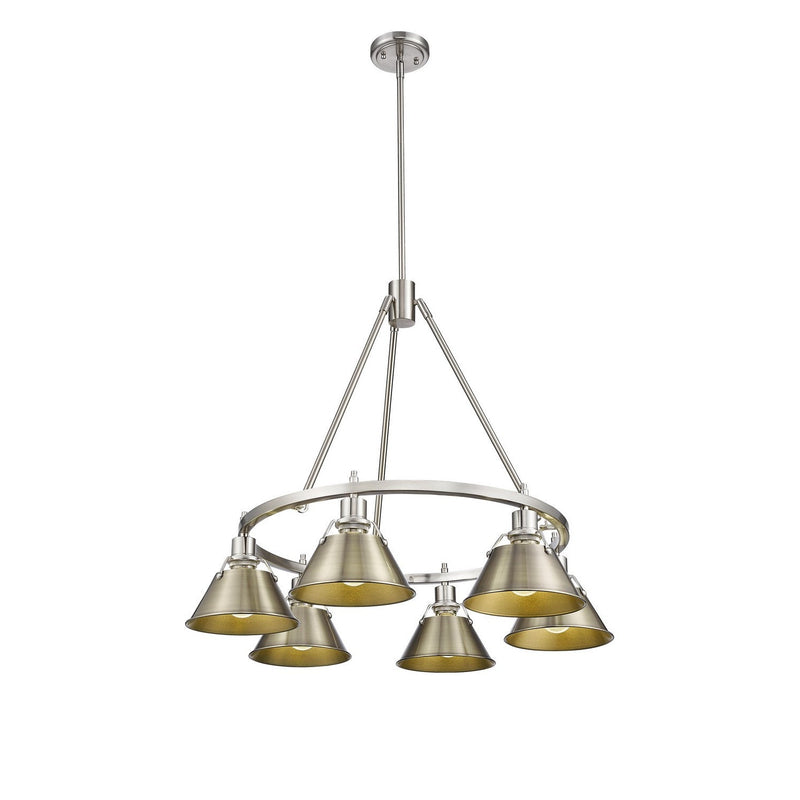 Golden - 3306-6 PW-AB - Six Light Chandelier - Orwell - Pewter